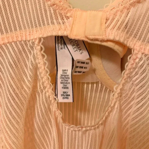 V. Secret  DREAM ANGELS floral lace & stripe teddy BODYSUIT mesh sheer Size 32C - Picture 10 of 11